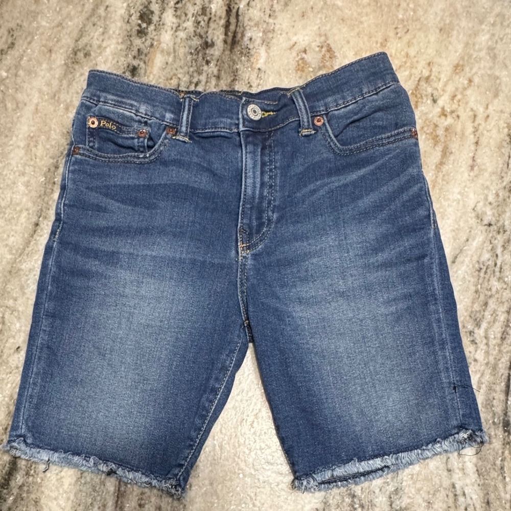 Polo Ralph Lauren Denim Shorts Kids Size 12 Blue Raw Hem Classic Preppy Casual - Picture 5 of 14